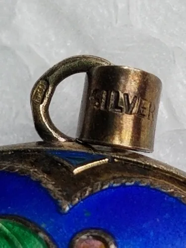 Beautiful Vintage Chinese silver locket enamel handpainted royal image indicator(9)