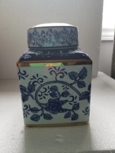 Blue & white ceramic jar, Three Hands Corp.