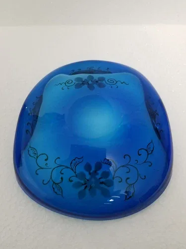 Vintage Folded Rim Blue Art glass handblown handpainted image indicator(9)