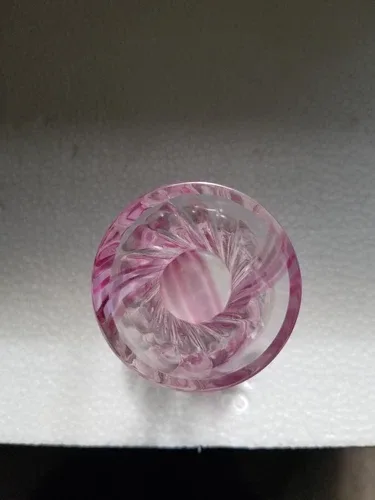 Lovely cranberry/rasp<wbr/>berry clear swirl single bud vase.  C image indicator(9)