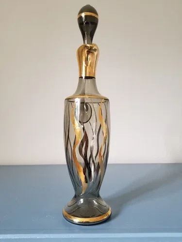 Vintage Bohemian Glass Mid-Century Decanter set Gold/silver image indicator(2)
