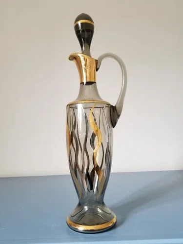 Vintage Bohemian Glass Mid-Century Decanter set Gold/silver image indicator(3)