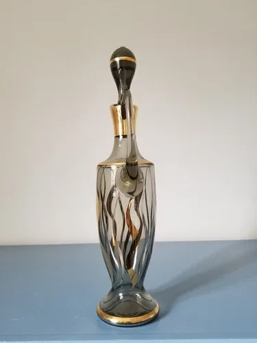 Vintage Bohemian Glass Mid-Century Decanter set Gold/silver image indicator(4)