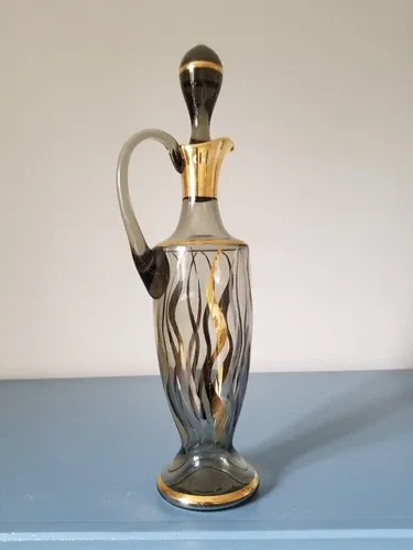 Vintage Bohemian Glass Mid-Century Decanter set Gold/silver image indicator(5)