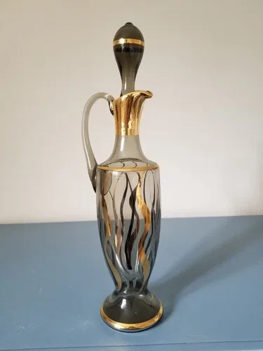 Vintage Bohemian Glass Mid-Century Decanter set Gold/silver image indicator(6)