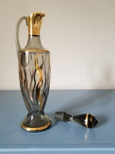Vintage Bohemian Glass Mid-Century Decanter set Gold/silver image indicator(7)