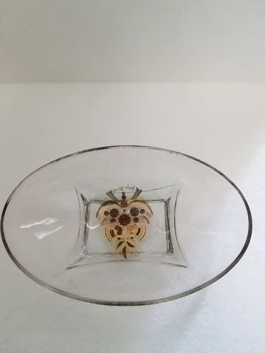 Vintage Georges Briard Glass Dish/Bowl Bird/Floral design image indicator(2)