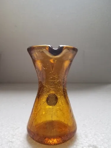 Amber Crackle Glass Mini Pitcher – Vintage Hand-Blown image indicator(2)