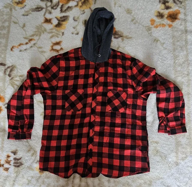 BRAND NEW Men's Casual Plaid Hooded Long Sleeve Shirt (XL) thumbnail