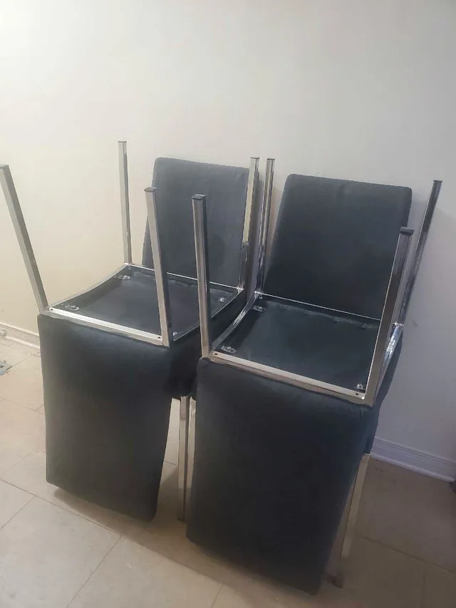 Set of four Grey upholstery and sturdy chrome legs Dining Chairs image indicator(2)