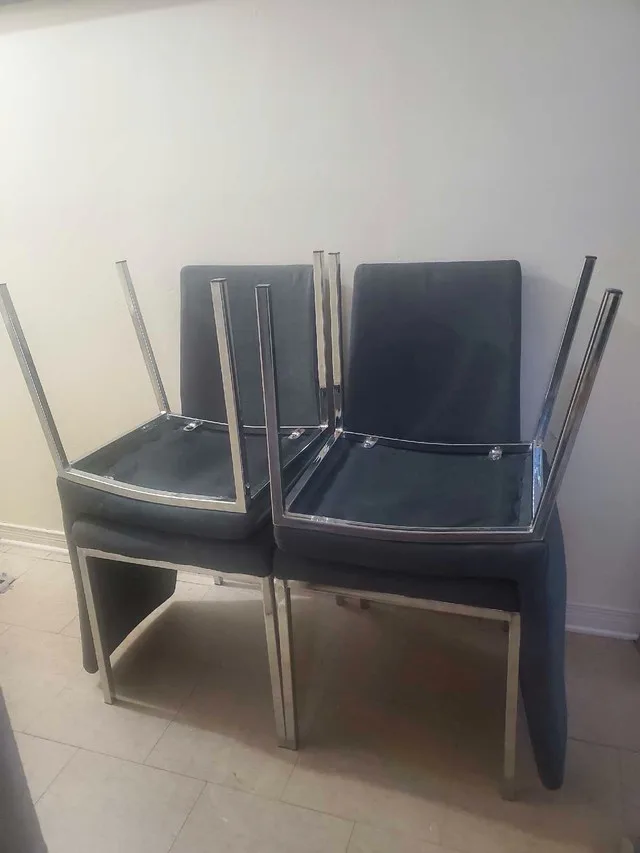 Set of four Grey upholstery and sturdy chrome legs Dining Chairs image indicator(3)