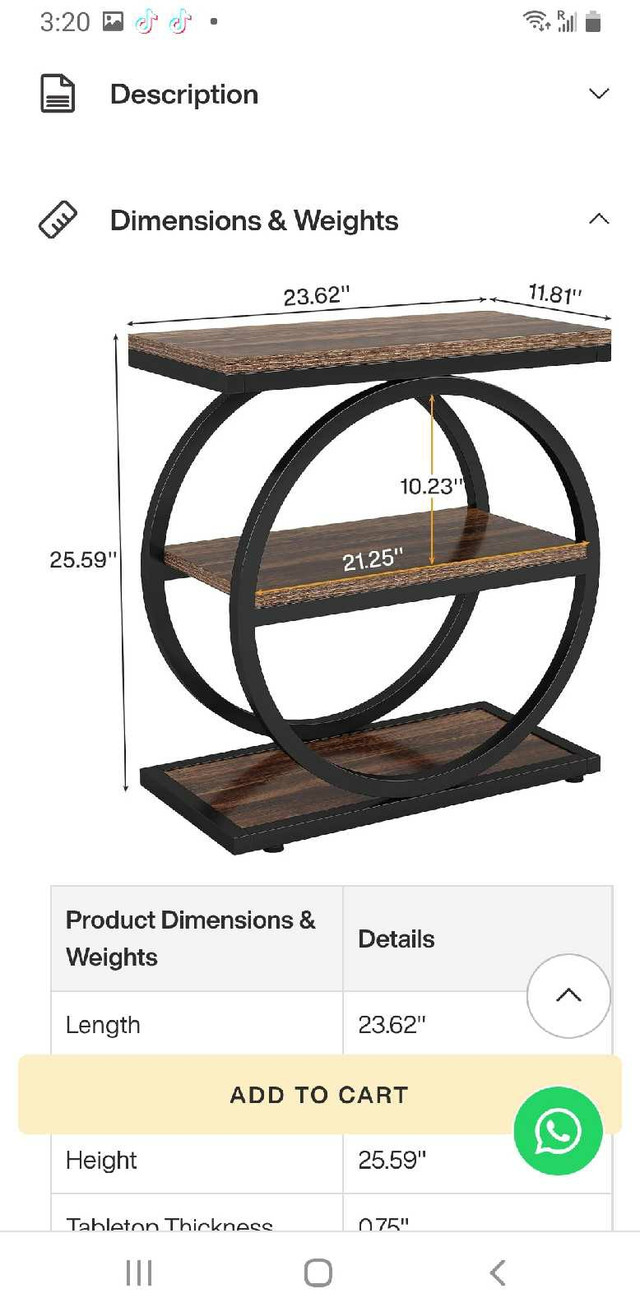 Wood End Table with 3 Tiers Storage Shelves - photo 2