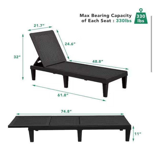 Black Resin Outdoor Chaise Lounge set of 2 - photo 2