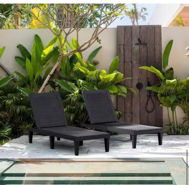 Black Resin Outdoor Chaise Lounge set of 2 - photo 4