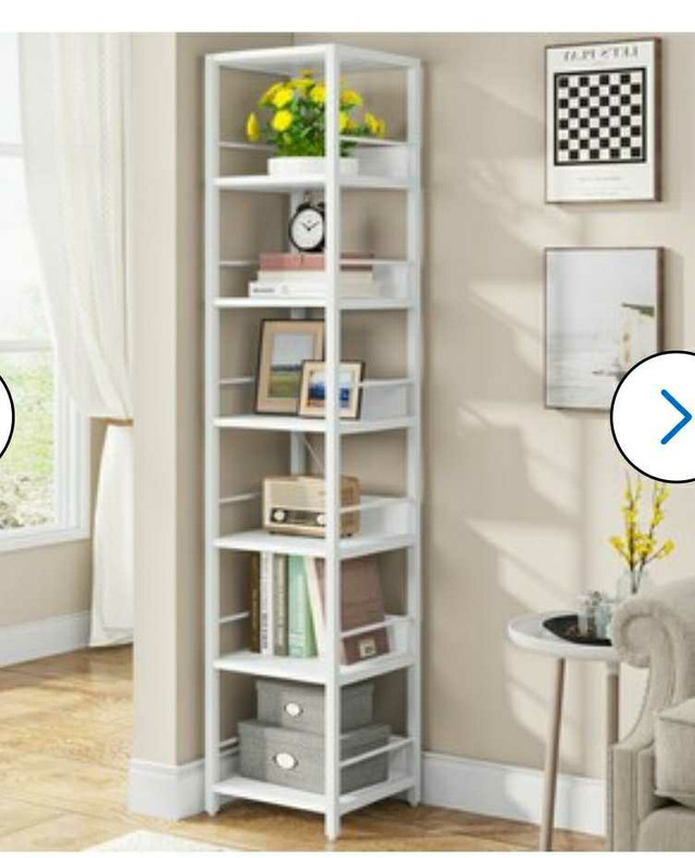 White Metal 6-Shelf Corner Bookcase