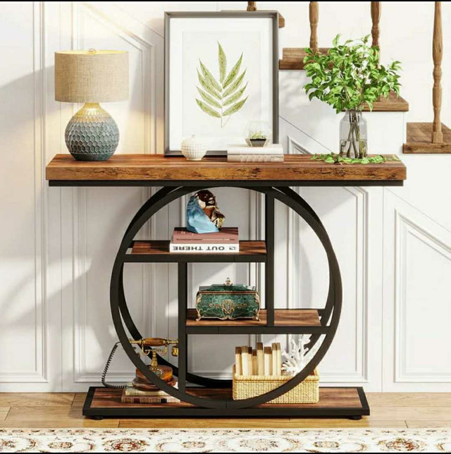 41.3" Industrial Console Table – 4-Tier with Circle Base