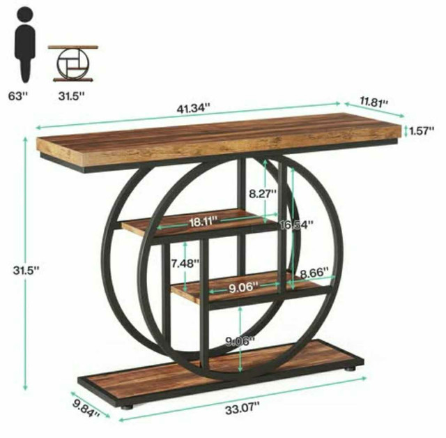 41.3" Industrial Console Table – 4-Tier with Circle Base - photo 2