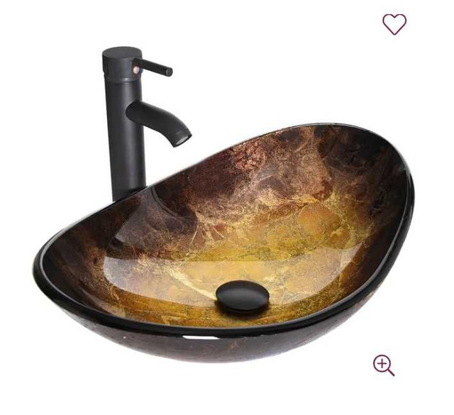 Elegant Gold Oval Boat Shaped Glass Vessel Sink