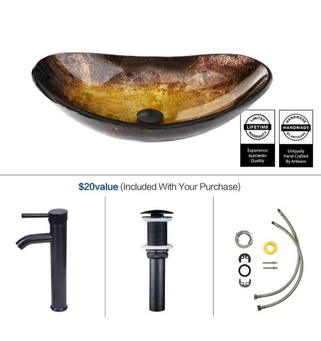 Elegant Gold Oval Boat Shaped Glass Vessel Sink - photo 2