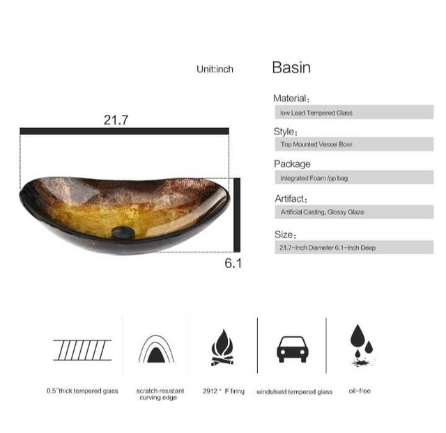 Elegant Gold Oval Boat Shaped Glass Vessel Sink - photo 3