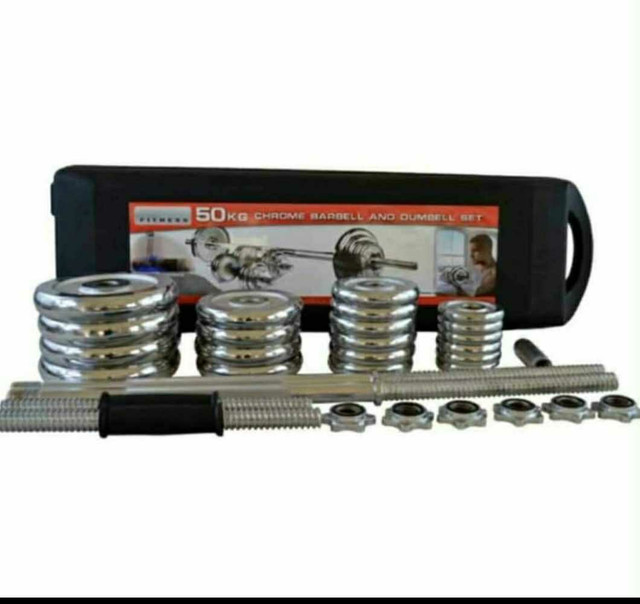 50Kg Chrome Barbell and Dumbbell Set (110 lbs)
