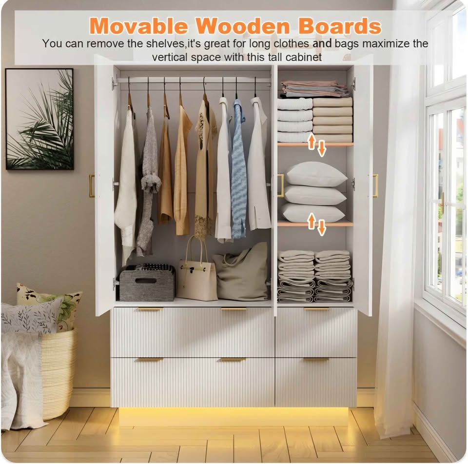 Unassembled 3-Door Wardrobe with Mirror & LED Lights - photo 3