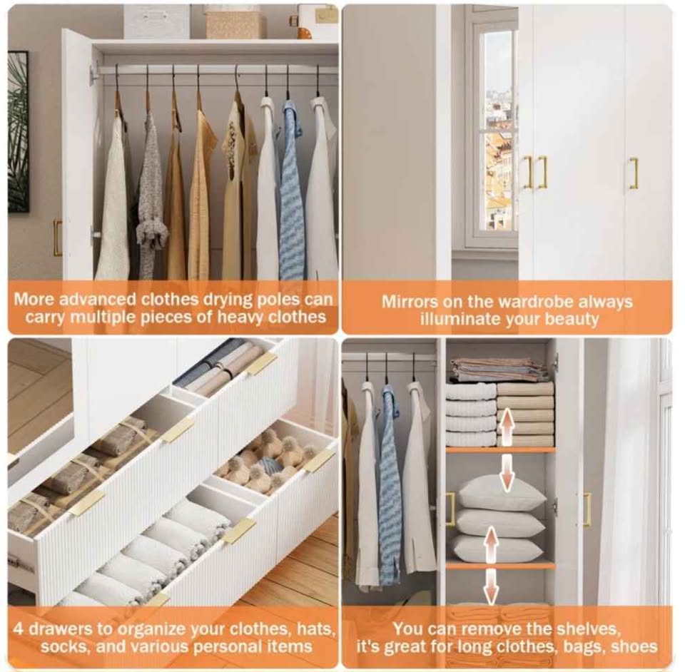 Unassembled 3-Door Wardrobe with Mirror & LED Lights - photo 4
