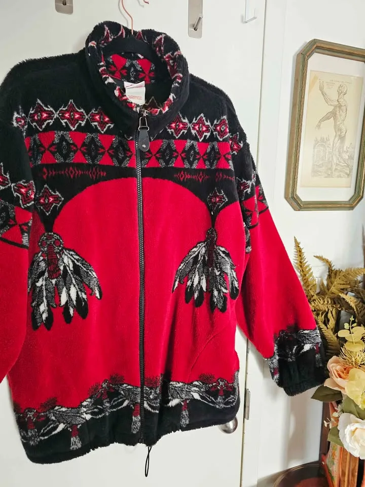 Size L Vintage 90s Fleece Western Zip-Up Mens Jacket