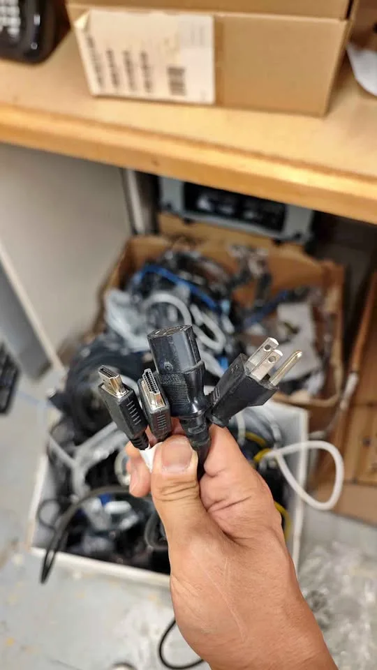 Power cables, HDMI, DVI, VGA, power adapters