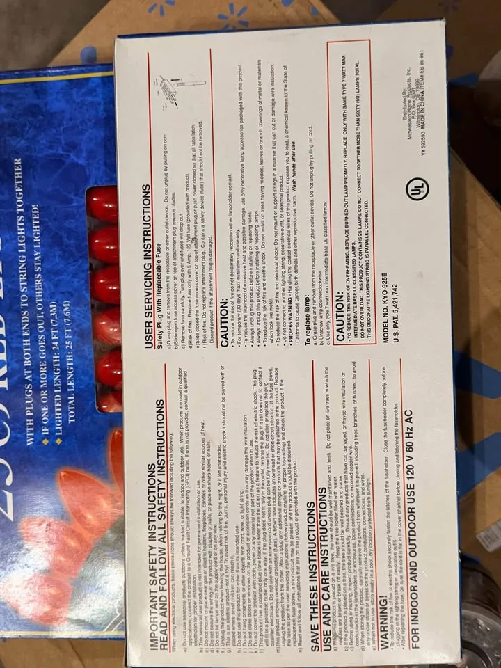 Vintage New Christmas C9 Red Lights 25ft Lot of 3 image indicator(2)