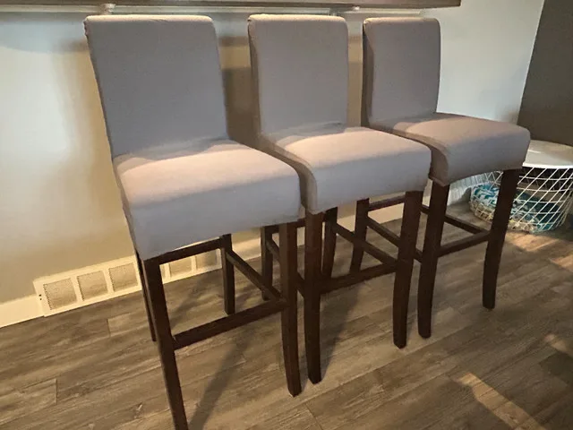 3 BAR STOOLS with NEW stretchy seat covers thumbnail