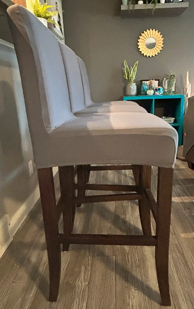 3 BAR STOOLS with NEW stretchy seat covers image indicator(2)