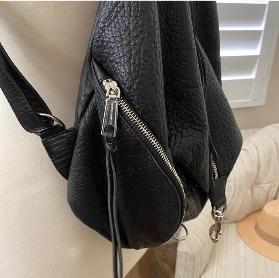 Rebecca Minkoff Black Pebbled Leather Julian Backpack - Medium image indicator(5)