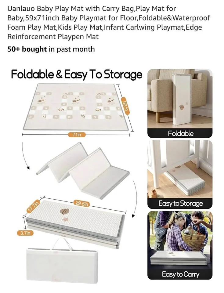 Baby play mat large  59” x 71”-new reversible picture/foldable,t thumbnail