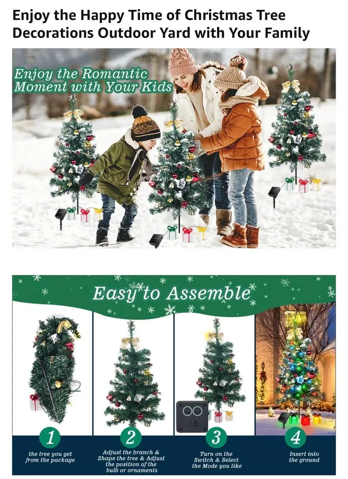 Outdoor solar Christmas 2 set -30 inch tree with light top candy image indicator(4)