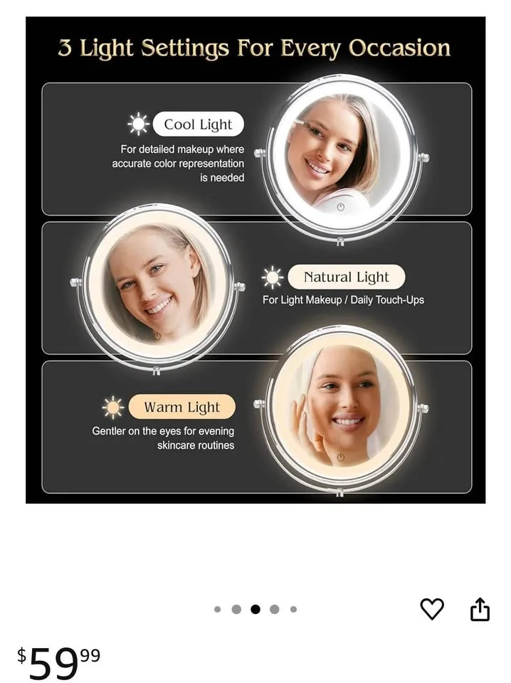 Make up stand lighted mirror/rechargeable-new with three LED lig image indicator(7)