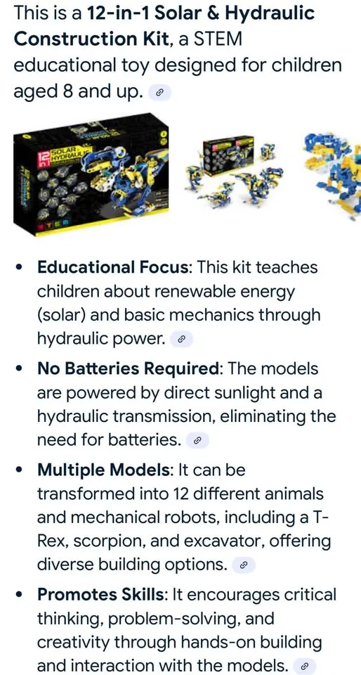 Toy Robot /solar hydraulic robot kit Age 8 up image indicator(3)