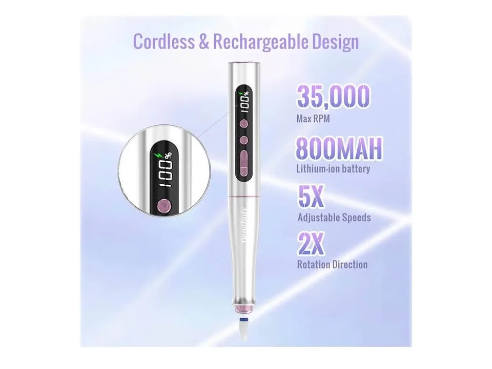 Nail cordless machine-new- nail file kit/ gel removal /pedicure image indicator(3)