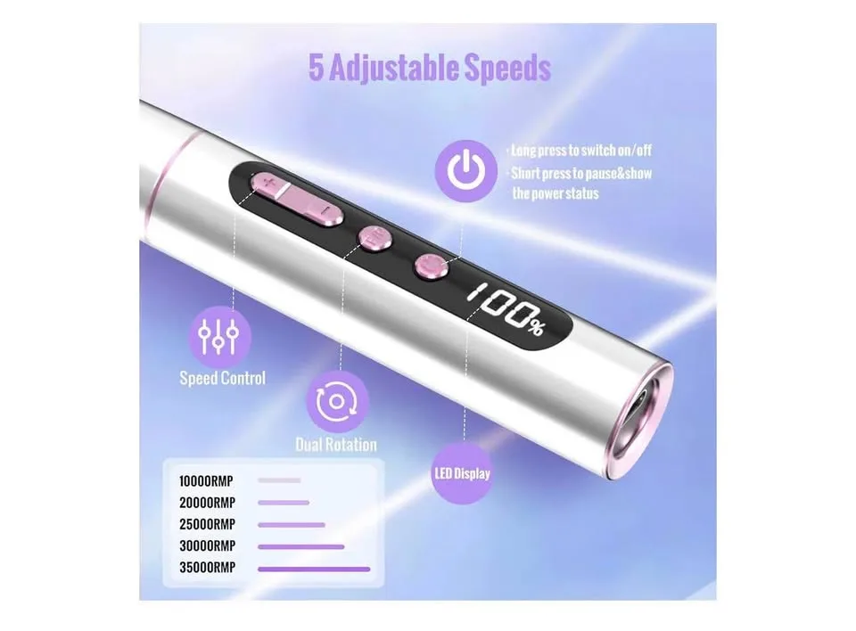 Nail cordless machine-new- nail file kit/ gel removal /pedicure image indicator(5)