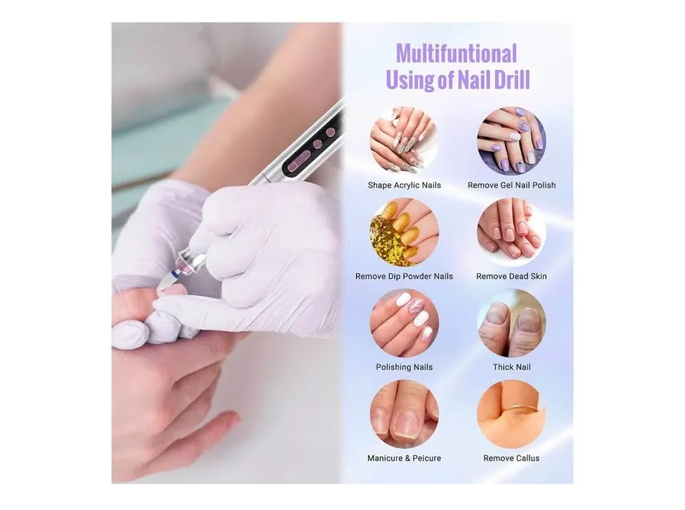 Nail cordless machine-new- nail file kit/ gel removal /pedicure image indicator(9)