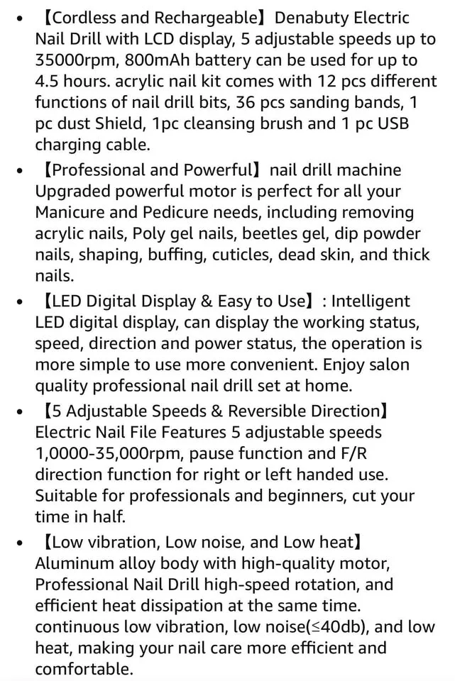 Nail cordless machine-new- nail file kit/ gel removal /pedicure image indicator(10)