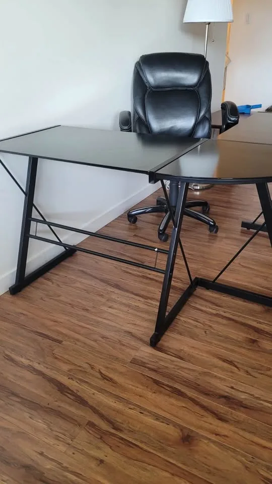 L shaped / corner tempered glass metal desk image indicator(2)