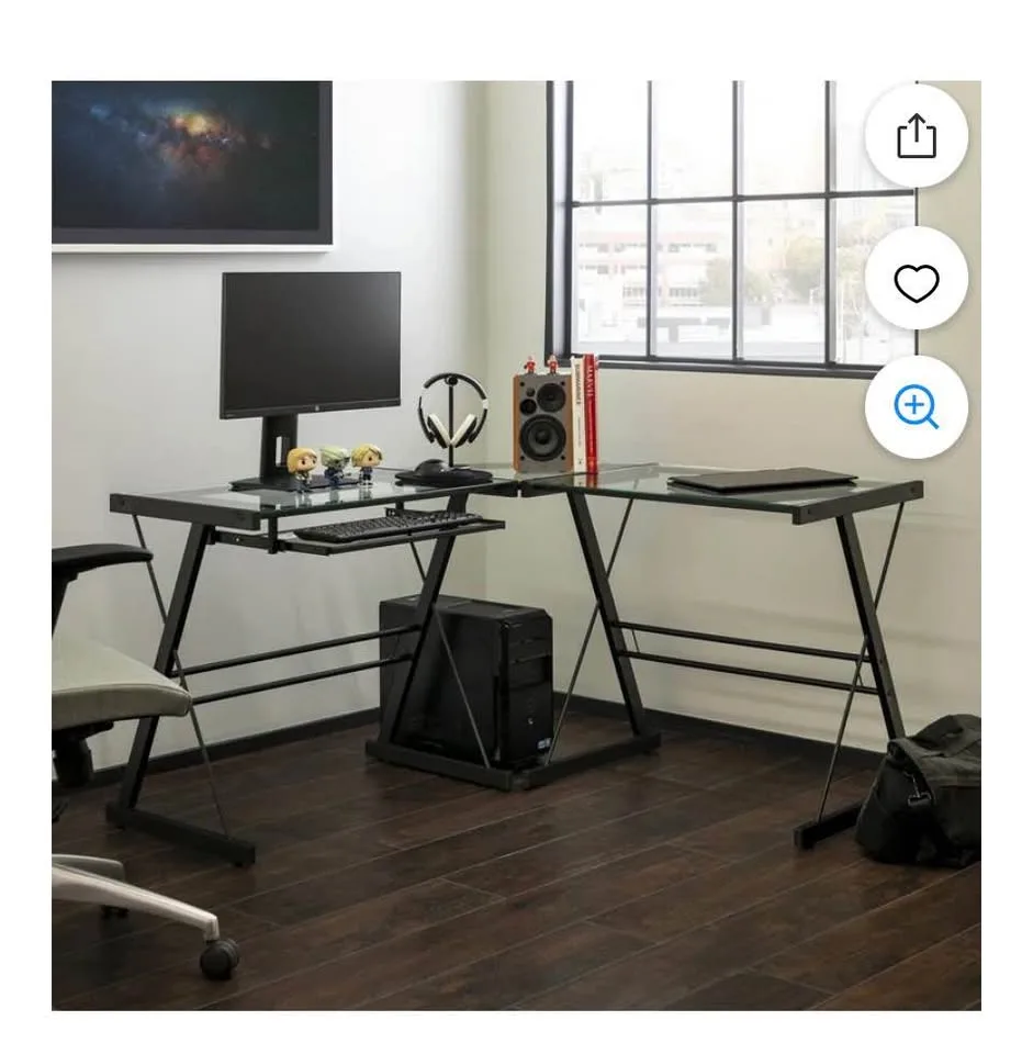 L shaped / corner tempered glass metal desk image indicator(3)