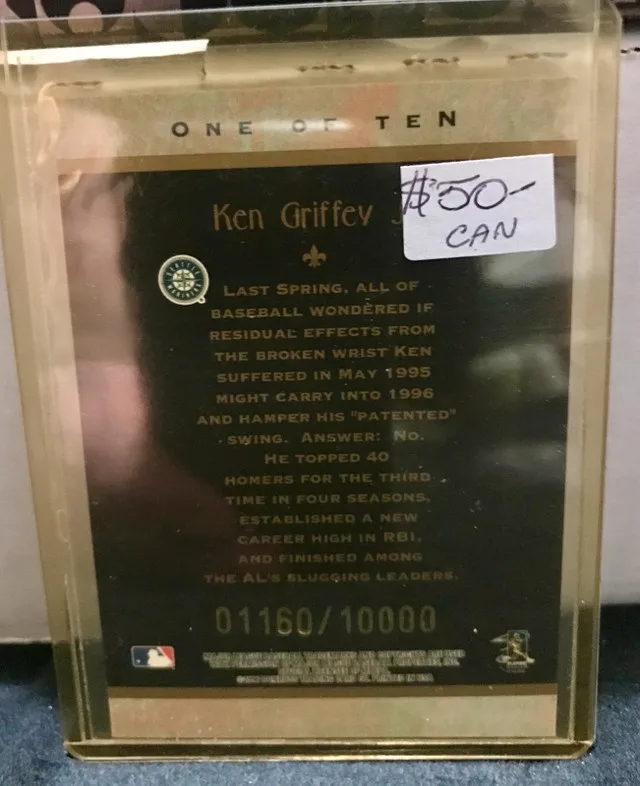 1996 Donruss Diamond Kings Ken Griffey Jr Card 01160/10000 image indicator(2)