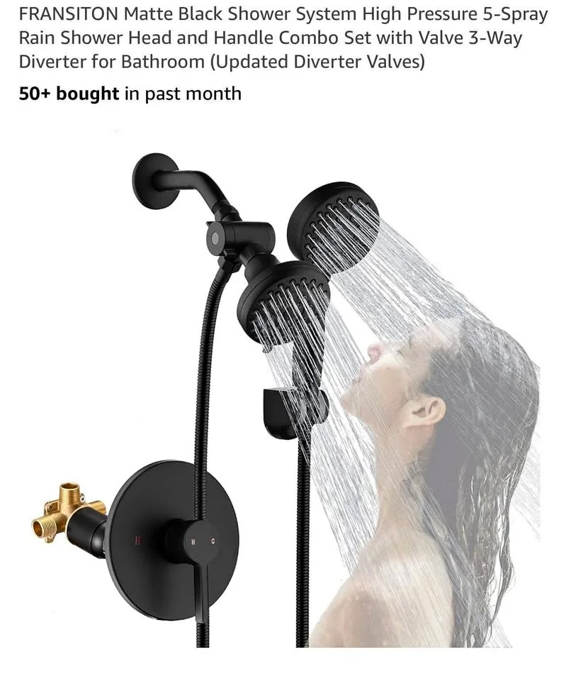Shower dual head /handheld matte black system /with diverter-new thumbnail