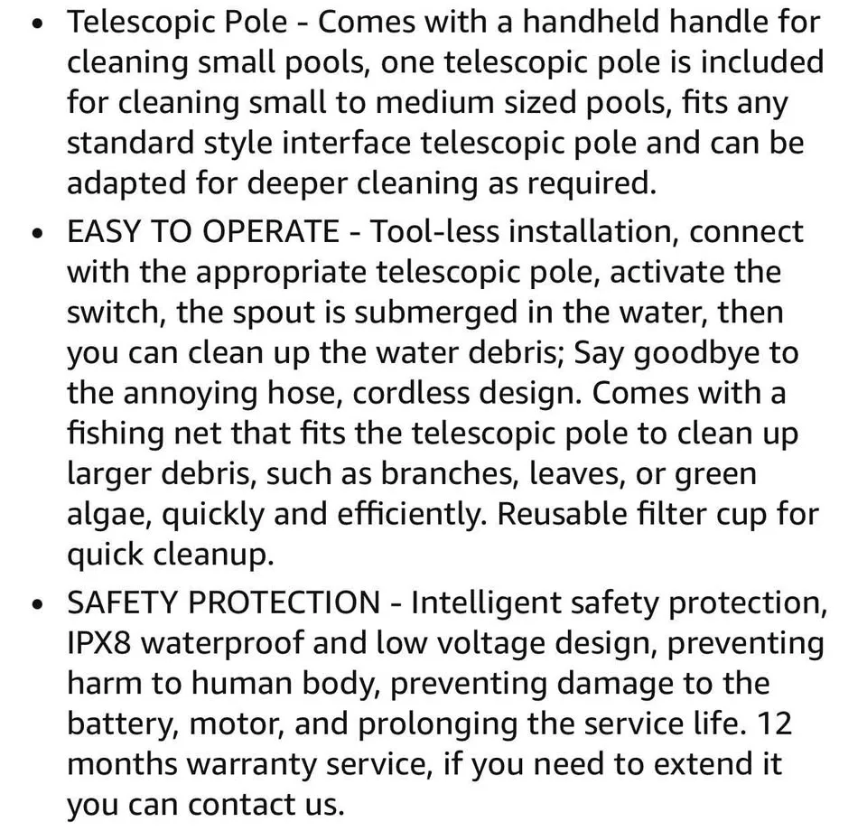 Pool vacuum-new rechargeable/cordless handheld with telescopic p image indicator(8)