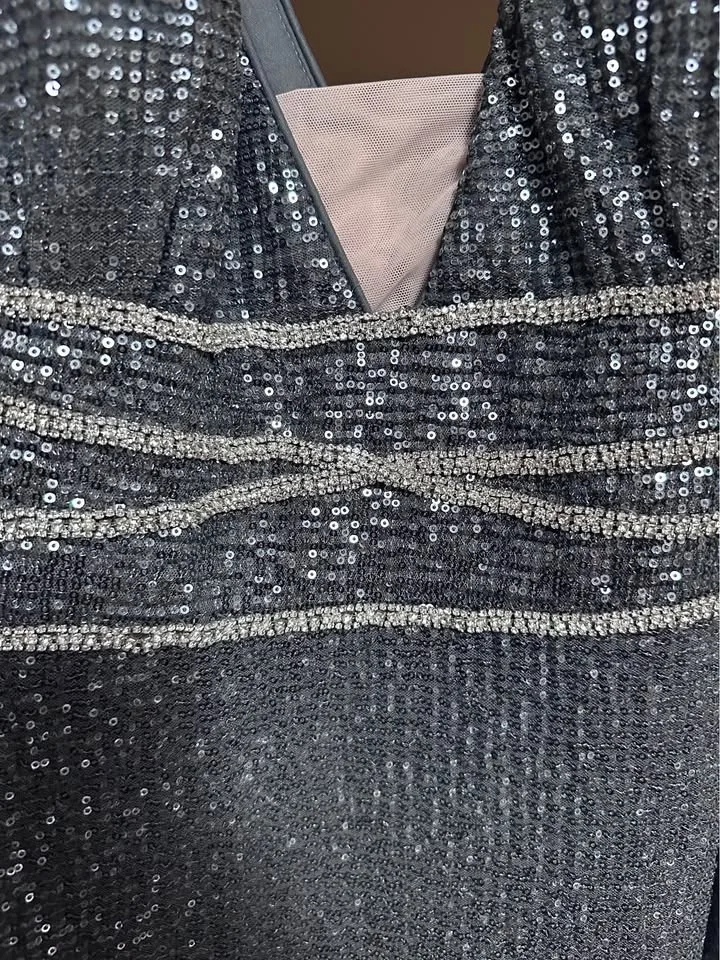 Macduggal Silver Sequin gown with rhinestone accents image indicator(2)