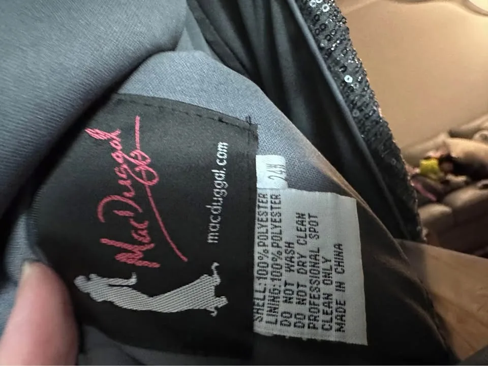 Macduggal Silver Sequin gown with rhinestone accents image indicator(4)