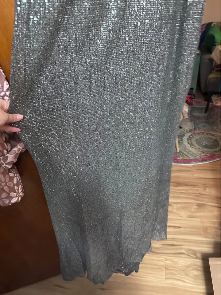 Macduggal Silver Sequin gown with rhinestone accents image indicator(6)