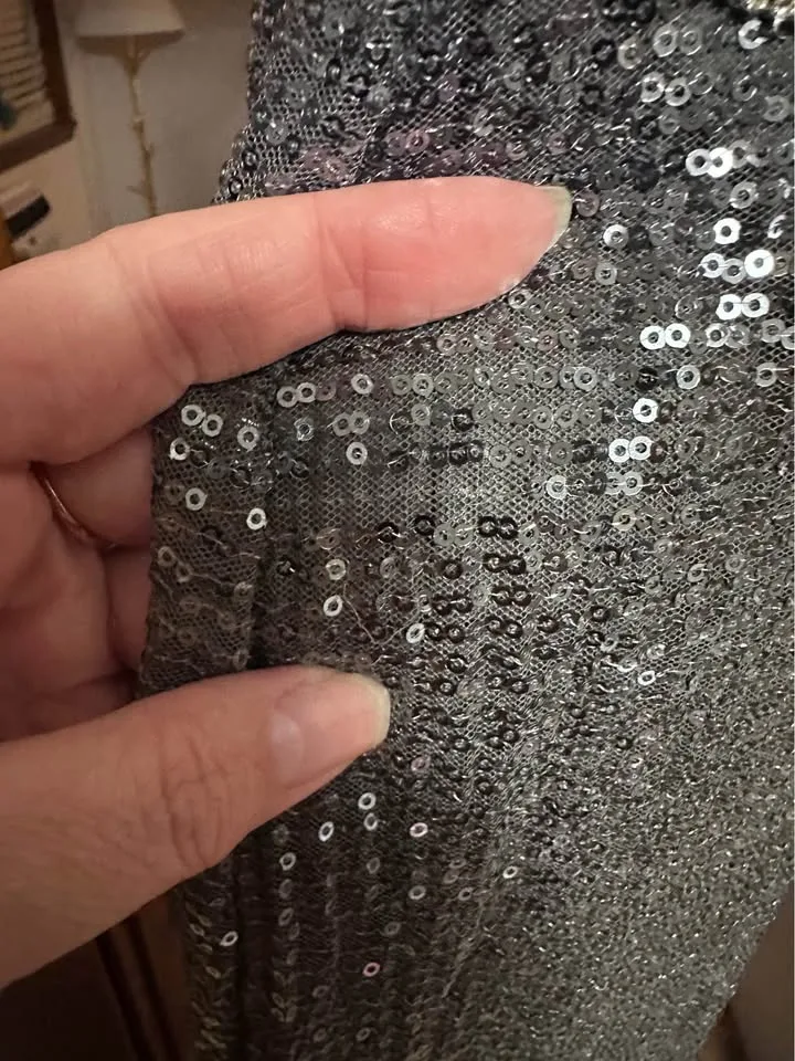 Macduggal Silver Sequin gown with rhinestone accents image indicator(7)